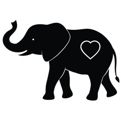 Fototapeta premium Black Silhouette Baby Elephant with Heart Design Cute Animal Illustration Vector Graphic Image Download