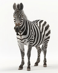 Fototapeta premium Zebra standing confidently in a captivating photorealistic rendering against a bright white background