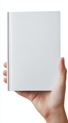 A hand holding a blank white book, symbolizing potential for creativity and ideas.