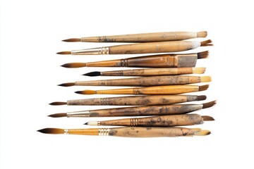 Fototapeta premium A Collection of Vintage Paintbrushes, Displaying Artistic Tools and Craftsmanship. A Detailed Look at Aged Paintbrushes, Perfect for Artists and Enthusiasts. A Timeless Legacy of Artistic Expression