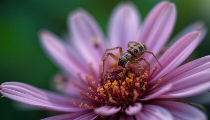 Close-up of a spider on a vibrant pink flower