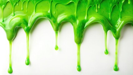 Green dripping slime substance on a isolated white background, forest floor, bioluminescent fungi