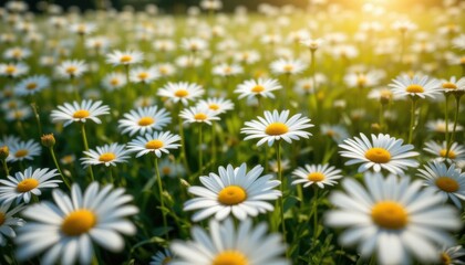 Fototapeta premium Beautiful daisy field bathed in sunlight.
