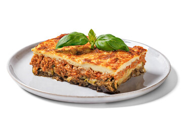 Moussaka, greek beef and eggplant dish, top view