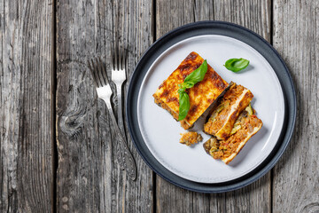 Moussaka, greek beef and eggplant dish, top view