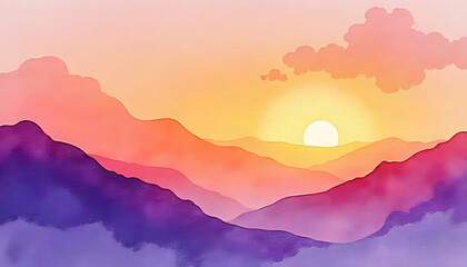 Obraz premium Layered Mountains at Sunset: A Serene and Colorful Landscape with Vibrant Hues