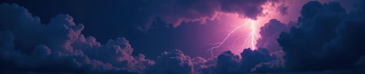 Clouds gathering, flashes of lightning illuminate the darkness, wild, tempestuous