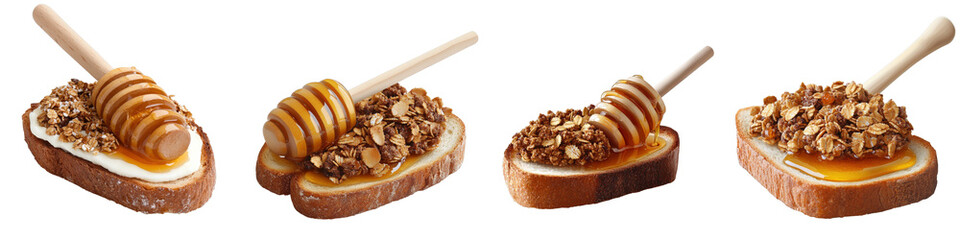 Stitched Illustration of Granola Topping Over Slices of Bread with Honey in Vector Style