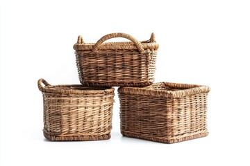 Obraz premium Three Stacked Wicker Baskets - Rustic Storage Solutions for Home Decor