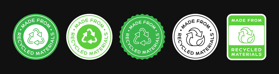 Made From Recycled Materials Badge Icon. Recycle Sign. Zero Waste Seal. Eco Frindly Logo