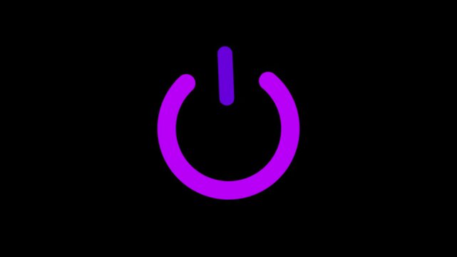 Power off / on button animation. Power button concept. glowing power button icon animated on a black background. Power off, on, reset icon