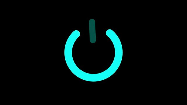 Power off / on button animation. Power button concept. glowing power button icon animated on a black background. Power off, on, reset icon