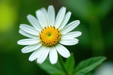 Close-up of Acmella oleracea plant with delicate white petals and intricate yellow center, macro, close-up