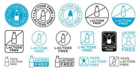 Set Of Lactose Free Logo Badges Vector Design. Lactose-Free Label Icon SIgn.