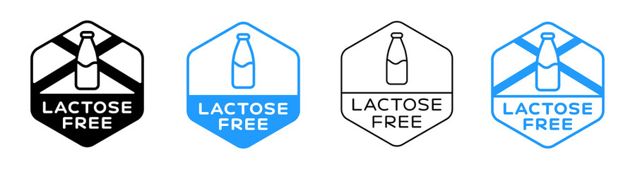 Set Of Lactose Free Logo Badges Vector Design. Lactose-Free Label Icon SIgn.