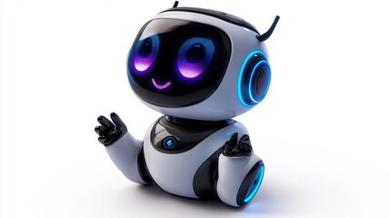Adorable Friendly Robot, AI Technology, Futuristic Design, Digital Companion,  Innovation,  Artificial Intelligence,  Modern Technology,  Cute Robot,  White Background