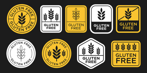 Naklejka premium Set of Gluten Free Badges Vector Design. Gluten-Free Icon Sign.