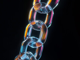 Glass material chain against black background
