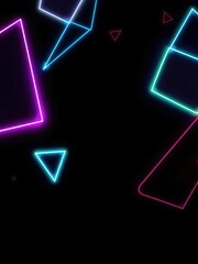 Glowing neon geometric shapes on dark background, vibrant, futuristic, abstract