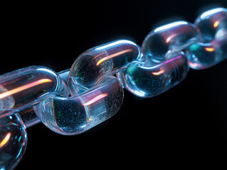 Glass material chain against black background