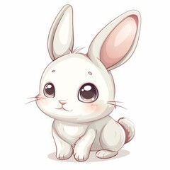Obraz premium Cute cartoon white baby bunny rabbit sitting, displaying innocence and tenderness, perfect for children's designs
