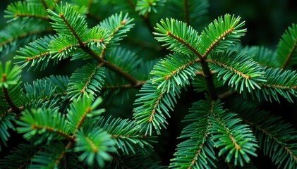 Dense fir branches intertwine, forming a lush greenery backdrop , coniferous branches, evergreen