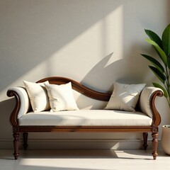 Elegant bench with soft cushions in natural light, Elegant Decor,