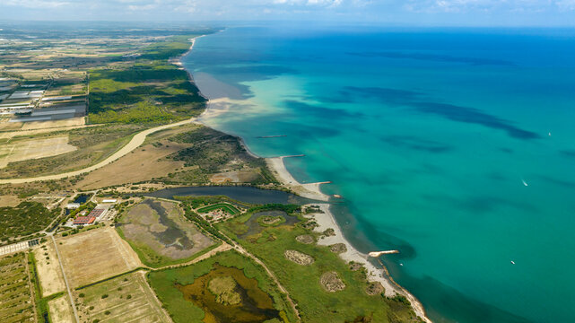 Aerial view of the Ionian coast of Basilicata, Italy.
