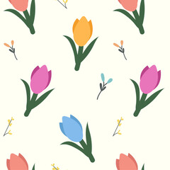 hand drawn floral pattern with tulips in pastel colors for cards, packaging and textiles