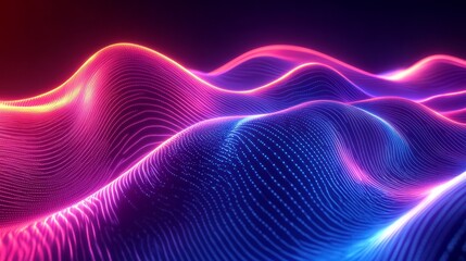 Futuristic 3D design with glowing neon wavy lines and abstract minimalism, casting smooth light reflections 