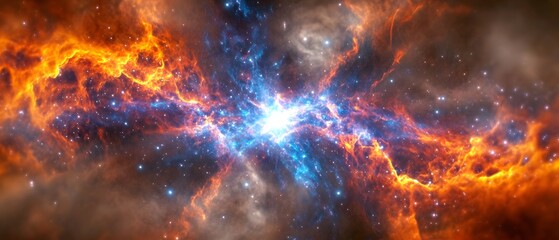 Fototapeta premium Fiery Nebula Cosmic Cloudscape Space Art