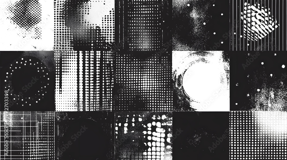 Fototapete Mesmerizing Abstract Digital Tapestry of Geometric Patterns and Textures in Monochrome Tones