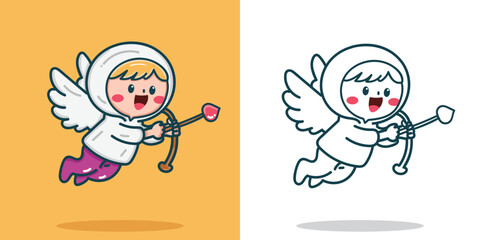 a cute classic cupid with bow and arrow with love