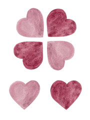 Hand drawn hearts. Powder pink watercolor. Romantic valentine's day symbols clipart for your design