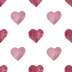 Hand drawn hearts. Powder pink watercolor. Seamless festive pattern for your design