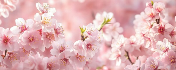 Obraz premium Beautiful pink cherry blossoms in full bloom on a sunny day