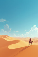 Fototapeta premium Person riding a camel in the desert