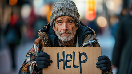 Homeless Senior Man Asking for Help