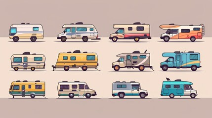 Retro Travel Caravan RV Campers - Motorhome Cars for Adventurous Road Trips