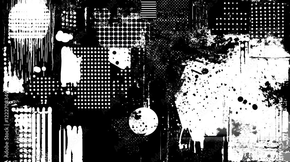 Poster Mesmerizing Monochrome Abstraction:Captivating Grunge Texture and Dynamic Composition