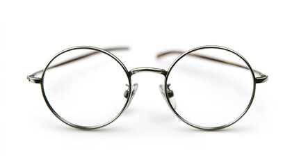 Stylish glasses with metal frame isolated on white