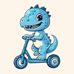 Cute Dino Riding Scooter Cartoon Vector illustration