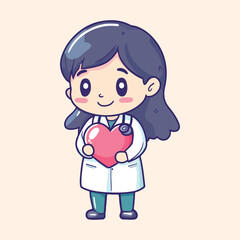 Cute and Caring Doctor Holding a Heart vector illustration