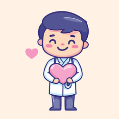 Cute and Caring Doctor Holding a Heart vector illustration