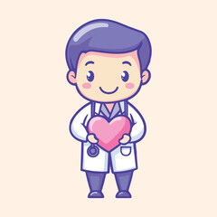 Cute and Caring Doctor Holding a Heart vector illustration