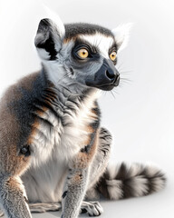 Fototapeta premium Lemur in photorealistic detail against a white background, showcasing its features in daylight