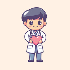 Cute and Caring Doctor Holding a Heart vector illustration