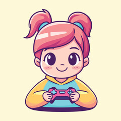 Cute Girl Gamer Playing Game Cartoon Vector Icon Illustration