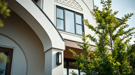 Obraz premium Modern House Exterior: Architectural Design and Landscaping.Luxury Home Showcase.Real Estate Photography