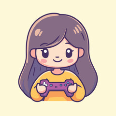 Cute Girl Gamer Playing Game Cartoon Vector Icon Illustration